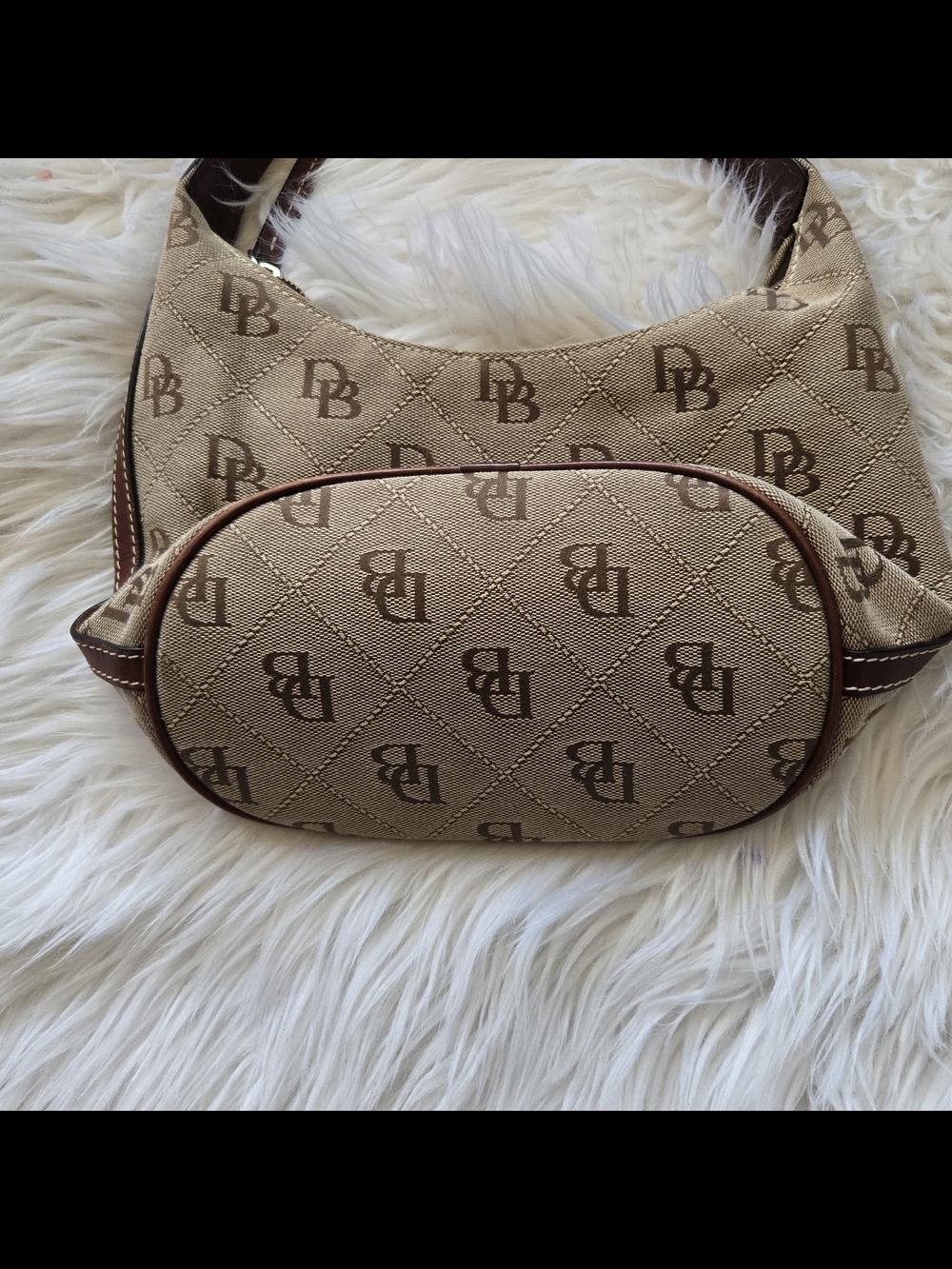 Dooney & Bourke Beige and Brown DB Monogram Shoulder Bag - Picture 3 of 5